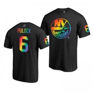 Ryan Pulock Islanders Black Rainbow Pride Name and Number T-Shirt - Sale