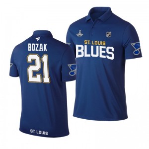 Blues 2019 Stanley Cup Champions Tyler Bozak Royal Team Wordmark Polo Shirt - Sale