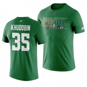 2020 Stanley Cup Playoffs Stars Anton Khudobin Green Western Conference Final Matchup T-Shirt - Sale