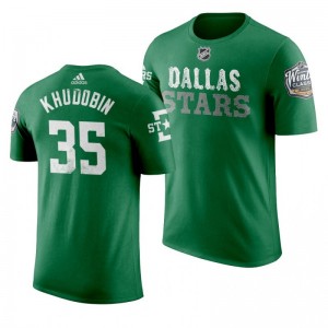 2020 Winter Classic Dallas Stars Anton Khudobin Green Team Logo T-Shirt - Sale