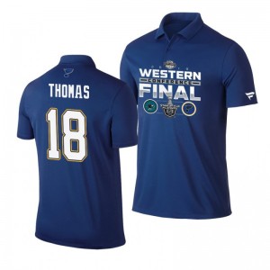 Robert Thomas Blues 2019 Stanley Cup Western Conference Finals Matchup Polo Shirt Blue - Sale