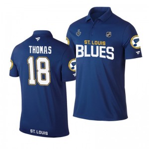 Blues 2019 Stanley Cup Final Name & Number Blue Robert Thomas Polo Shirt - Sale