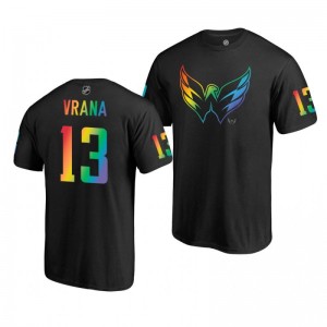 Jakub Vrana Capitals Name and Number LGBT Black Rainbow Pride T-Shirt - Sale