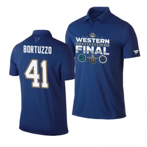 Robert Bortuzzo Blues 2019 Stanley Cup Western Conference Finals Matchup Polo Shirt Blue - Sale