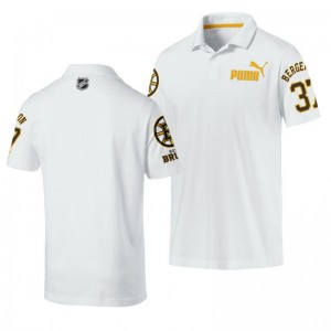 Patrice Bergeron Bruins Name and Number Essentials White Polo Shirt - Sale