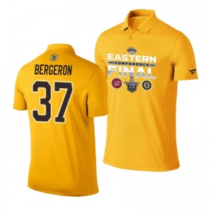 Patrice Bergeron Bruins 2019 Stanley Cup Eastern Conference Finals Matchup Gold Polo Shirt - Sale