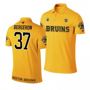 Bruins 2019 Stanley Cup Final Name & Number Gold Patrice Bergeron Polo Shirt - Sale
