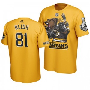 2019 Stanley Cup Final Bruins Anton Blidh Cartoon Mascot T-Shirt - Yellow - Sale