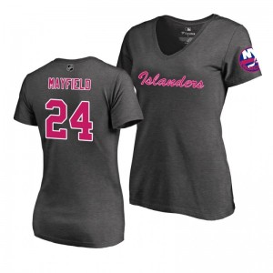 Mother's Day Pink Wordmark V-Neck Heather Gray T-Shirt New York Islanders Scott Mayfield - Sale
