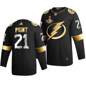 Brayden Point Lightning 2020 Stanley Cup Champions Jersey Black Authentic Golden Limited - Sale