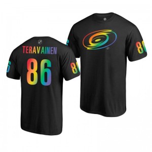 Teuvo Teravainen Hurricanes 2019 Rainbow Pride Name and Number LGBT Black T-Shirt - Sale