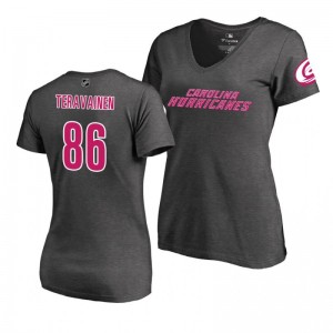 Mother's Day Carolina Hurricanes Teuvo Teravainen Pink Wordmark V-Neck Heather Gray T-Shirt - Sale