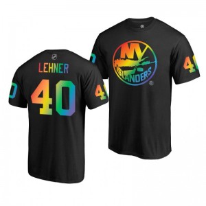 Robin Lehner Islanders Black Rainbow Pride Name and Number T-Shirt - Sale