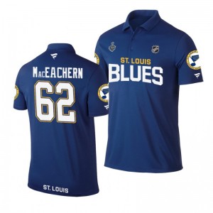 Blues 2019 Stanley Cup Final Name & Number Blue Mackenzie MacEachern Polo Shirt - Sale