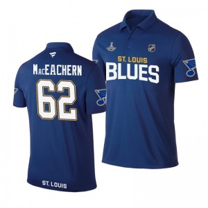 Blues 2019 Stanley Cup Champions Mackenzie MacEachern Royal Team Wordmark Polo Shirt - Sale