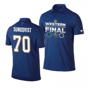 Oskar Sundqvist Blues 2019 Stanley Cup Western Conference Finals Matchup Polo Shirt Blue - Sale
