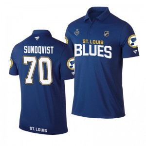 Blues 2019 Stanley Cup Final Name & Number Blue Oskar Sundqvist Polo Shirt - Sale
