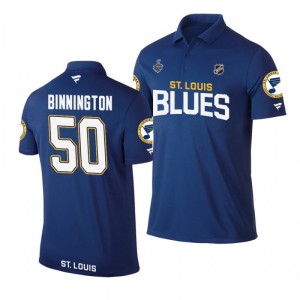 Blues 2019 Stanley Cup Final Name & Number Blue Jordan Binnington Polo Shirt - Sale