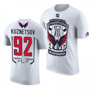 2018 Stanley Cup Champions Evgeny Kuznetsov Capitals White Men's T-Shirt - Sale