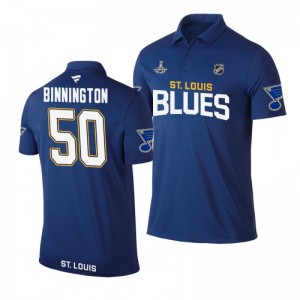 Blues 2019 Stanley Cup Champions Jordan Binnington Royal Team Wordmark Polo Shirt - Sale