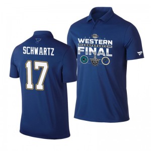 Jaden Schwartz Blues 2019 Stanley Cup Western Conference Finals Matchup Polo Shirt Blue - Sale