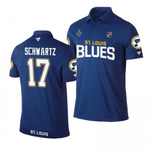 Blues 2019 Stanley Cup Final Name & Number Blue Jaden Schwartz Polo Shirt - Sale