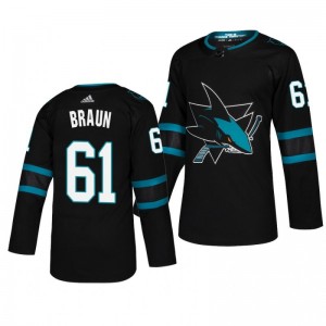 Justin Braun Sharks Third Adizero Authentic Pro Alternate Black Jersey - Sale