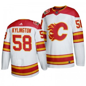 Oliver Kylington Flames White 2019-20 Heritage Authentic Jersey - Sale
