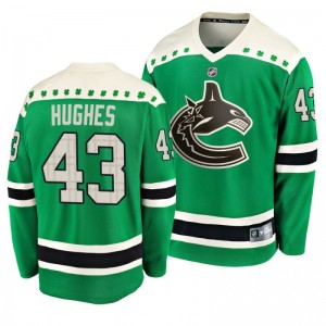 Canucks Quinn Hughes 2020 St. Patrick's Day Replica Player Green Jersey - Sale