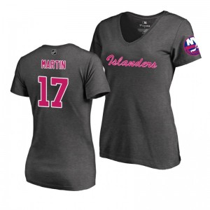Mother's Day Pink Wordmark V-Neck Heather Gray T-Shirt New York Islanders Matt Martin - Sale