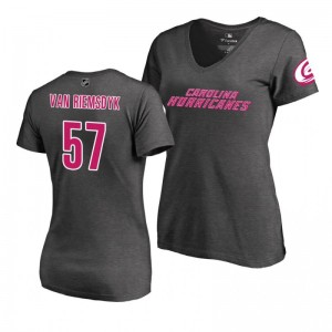Mother's Day Carolina Hurricanes Trevor van Riemsdyk Pink Wordmark V-Neck Heather Gray T-Shirt - Sale