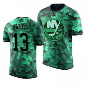Islanders Mathew Barzal St. Patrick's Day Green Lucky Shamrock Adidas T-shirt - Sale