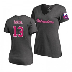 Mother's Day Pink Wordmark V-Neck Heather Gray T-Shirt New York Islanders Mathew Barzal - Sale