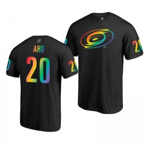 Sebastian Aho Hurricanes 2019 Rainbow Pride Name and Number LGBT Black T-Shirt - Sale
