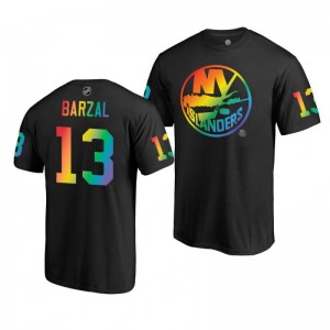 Mathew Barzal Islanders Black Rainbow Pride Name and Number T-Shirt - Sale