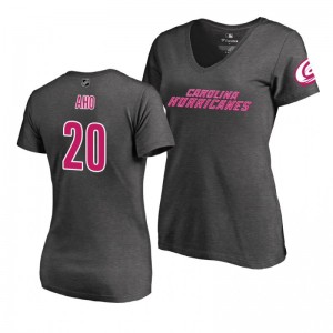 Mother's Day Carolina Hurricanes Sebastian Aho Pink Wordmark V-Neck Heather Gray T-Shirt - Sale