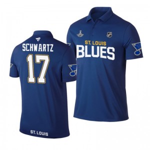 Blues 2019 Stanley Cup Champions Jaden Schwartz Royal Team Wordmark Polo Shirt - Sale