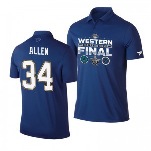 Jake Allen Blues 2019 Stanley Cup Western Conference Finals Matchup Polo Shirt Blue - Sale