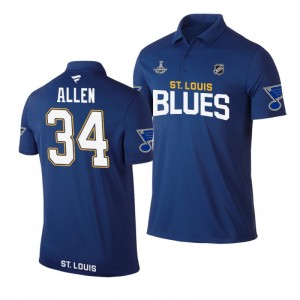 Blues 2019 Stanley Cup Champions Jake Allen Royal Team Wordmark Polo Shirt - Sale