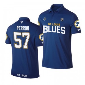 Blues 2019 Stanley Cup Final Name & Number Blue David Perron Polo Shirt - Sale