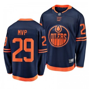 Men Oilers Leon Draisaitl 2020 NHL MVP Replica Special Edition Navy Jersey - Sale