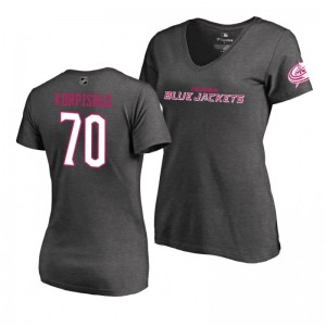 Mother's Day Pink Wordmark V-Neck Heather Gray T-Shirt Columbus Blue Jackets Joonas Korpisalo - Sale