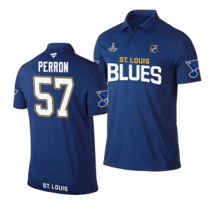 Blues 2019 Stanley Cup Champions David Perron Royal Team Wordmark Polo Shirt - Sale