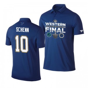 Brayden Schenn Blues 2019 Stanley Cup Western Conference Finals Matchup Polo Shirt Blue - Sale