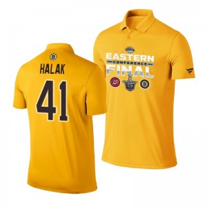 Jaroslav Halak Bruins 2019 Stanley Cup Playoffs Eastern Conference Finals Matchup Gold Polo Shirt - Sale