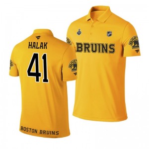 Bruins 2019 Stanley Cup Final Name & Number Gold Jaroslav Halak Polo Shirt - Sale