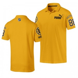 David Pastrnak Bruins Name and Number Essentials Yellow Polo Shirt - Sale