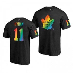 Zach Hyman Maple Leafs Name and Number LGBT Black Rainbow Pride T-Shirt - Sale