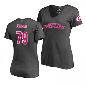Mother's Day Carolina Hurricanes Micheal Ferland Pink Wordmark V-Neck Heather Gray T-Shirt - Sale