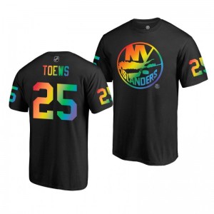 Devon Toews Islanders Black Rainbow Pride Name and Number T-Shirt - Sale